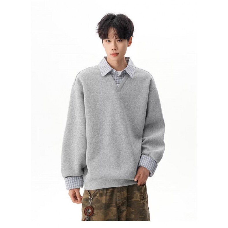 网图假两件翻领卫衣男春秋季2026新款美式潮牌宽松外套YY812-P43，女装短外套，电商C216