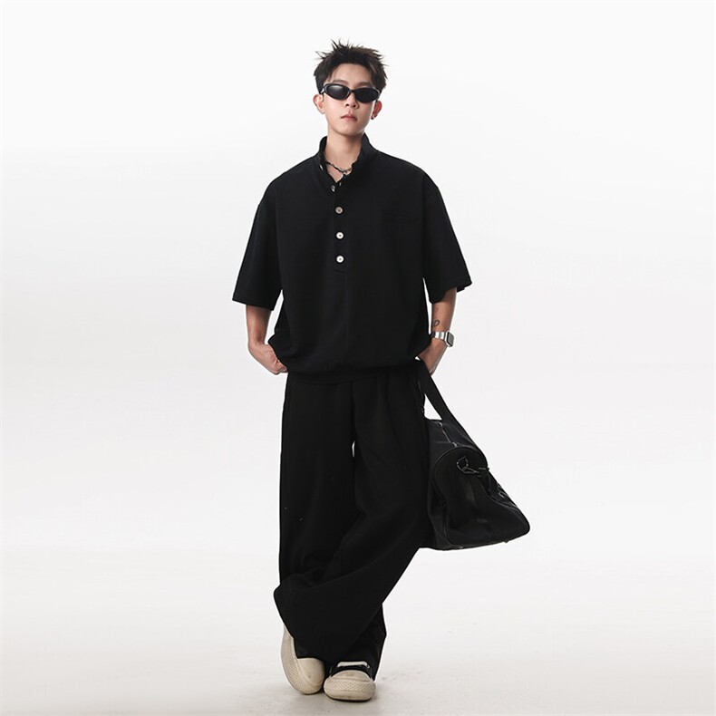 夏季简约短袖T恤POLO衫套装潮流百搭直筒宽松裤男女TZ307P85，男装Polo衫，星座201-2