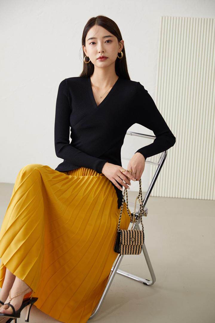 《现货》交叉设计冰丝针织显瘦上衣，其它，M&VC