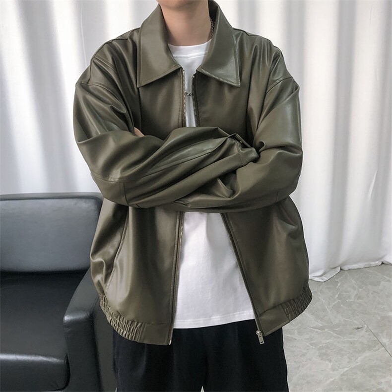 现货主推高质量皮衣外套男宽松皮夹克机车服A026P95加绒P105,男装夹克,电商A351
