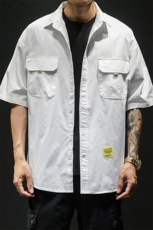 100%棉日系2021夏季新款短袖衬衫男休闲五分袖衬衣CS032，男装衬衫，电商D240-242
