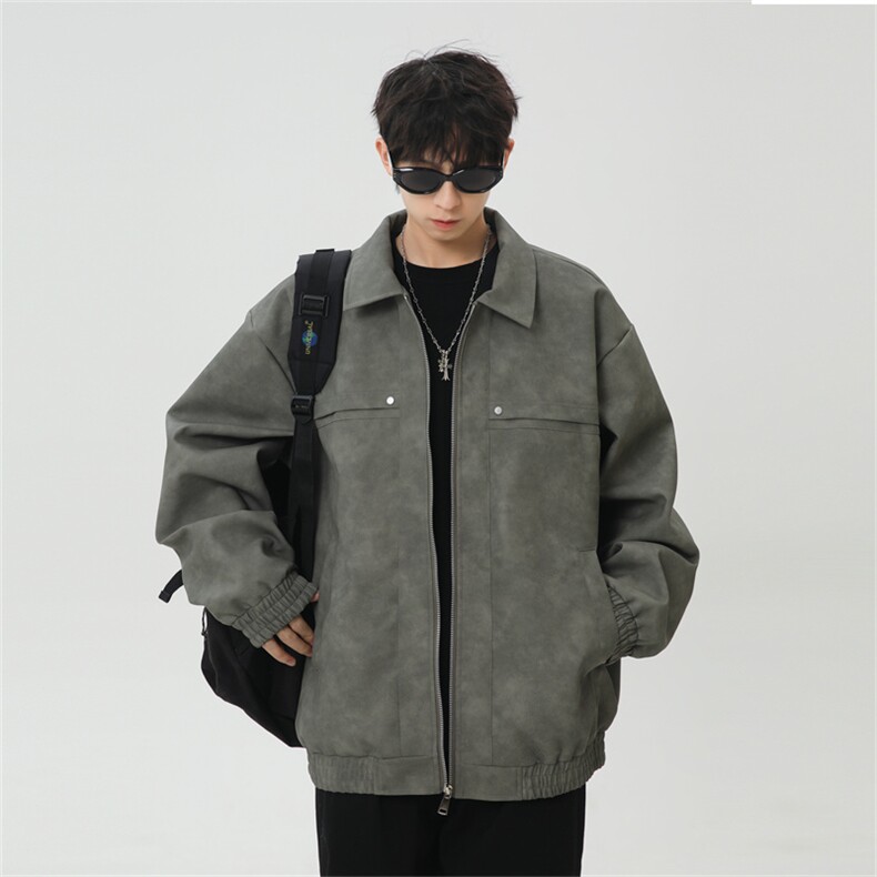 PU皮工装翻领夹克2025秋季痞帅潮流二开外套XZ301b-2-JK2591P75图片