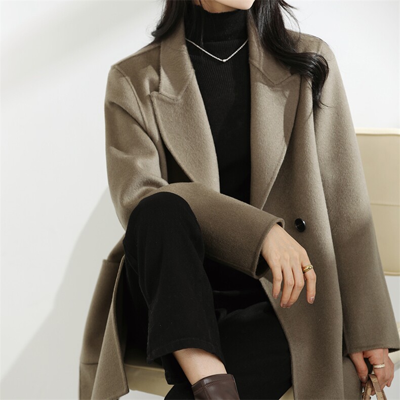 新款【源头正品】韩版秋冬新款双面羊绒大衣女中长款羊毛大衣外套,女装双面呢大衣,怡欣双面呢工厂店