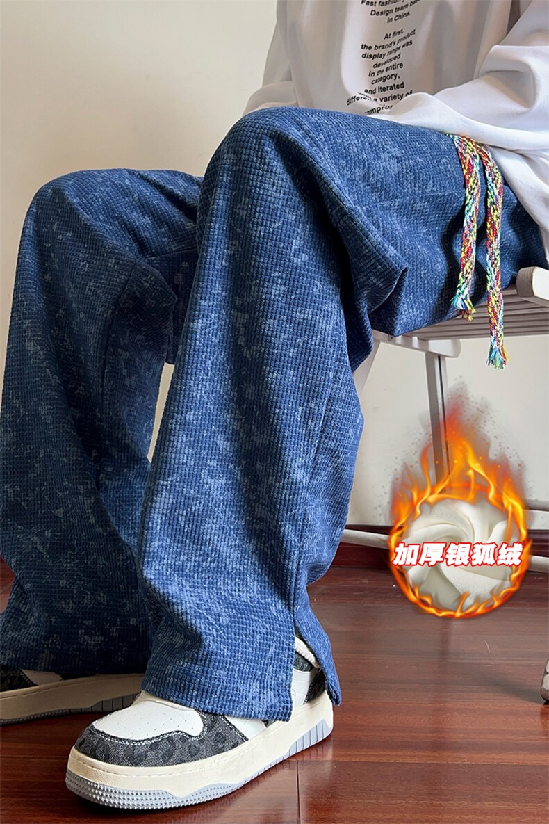 改加绒冬新港风休闲抽绳直筒男美式大码拖地裤K1165J加绒-P55,男装休闲裤,电商A001-1