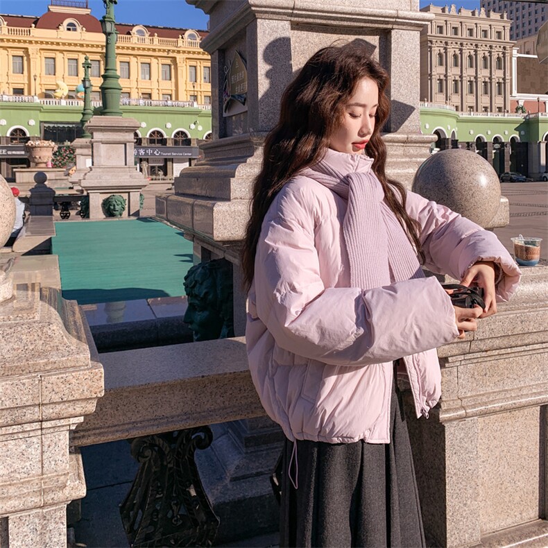 围巾短款羽绒服女2025新款冬季韩系超好看面包服白鸭绒外套,女装羽绒服,2C177