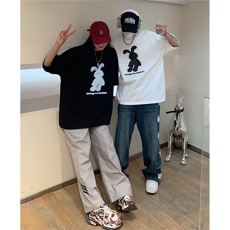 情侣装夏装2026新款朝高街卡通印花短袖宽松T恤半袖衫D246P28,男装T恤,电商A335-1（原A458）
