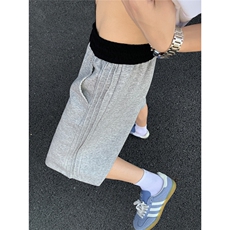 三条杠褶皱运动休闲短裤男士夏季美式潮流撞色五分裤卫裤中裤P28，男装休闲裤，电商C306-1
