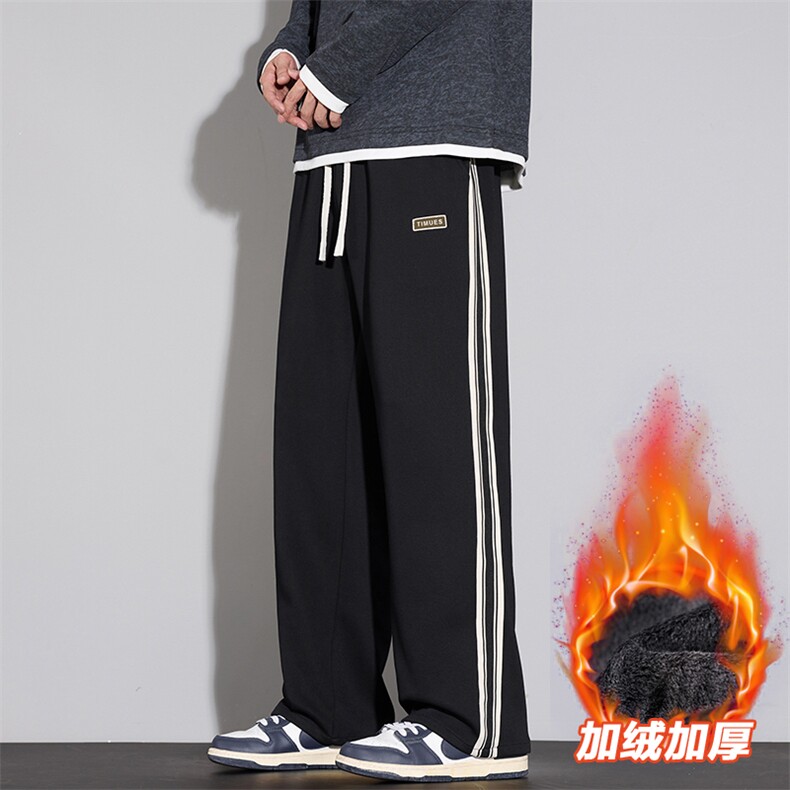 加绒加厚运动裤男青少年冬季宽松直筒长裤休闲裤D015-P45加绒P50,女装休闲裤,星座509