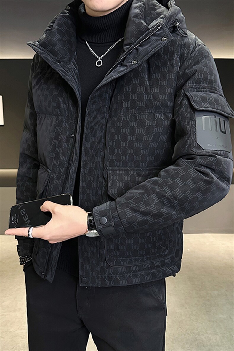 新做标50绒男士皮羽绒服冬季2025新款连帽外套A313-9159-P225,男装羽绒服,电商A313
