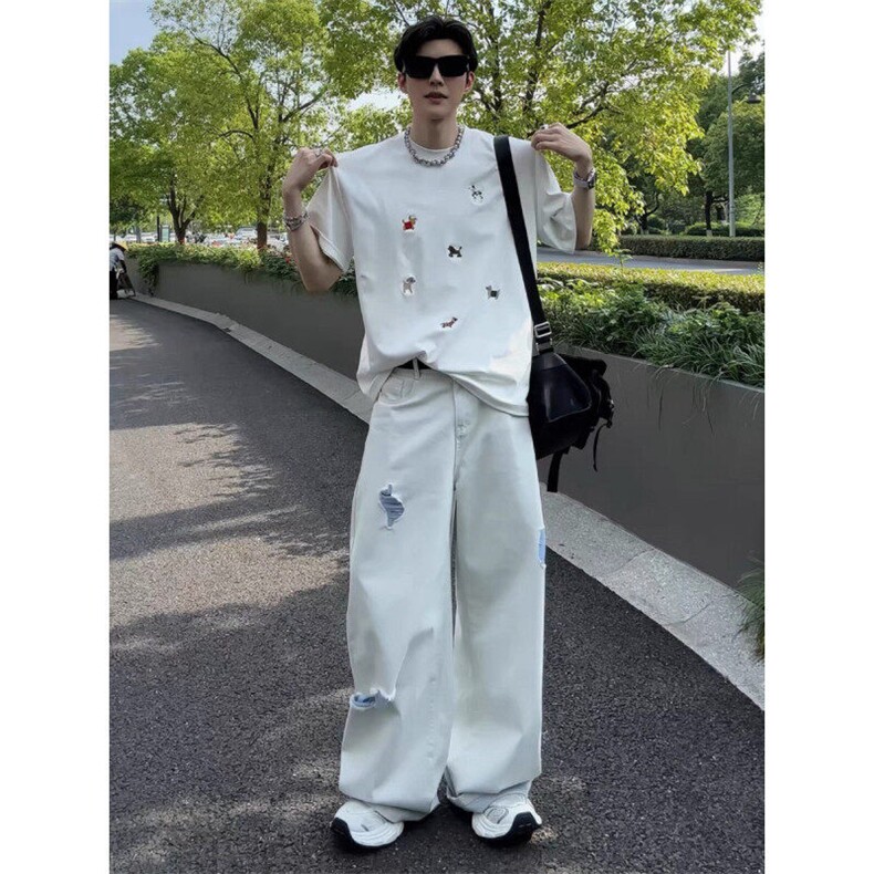 龙叨叨同款磨破牛仔裤ZK0393-特批48,男装牛仔裤,星座313A(原308A-2)