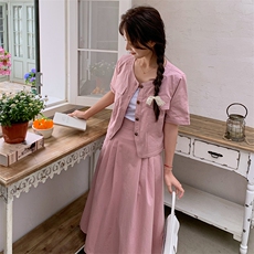 现货－夏季新款减龄粉色套装336－P155-K218，女装套装/套裙，浪娴服饰