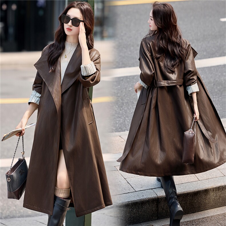 2026秋装新款时尚潮流气质宽松加棉中长款皮衣，女装皮衣，天丝秀