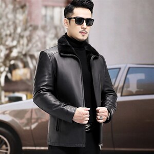 WL1915冬季新款羽绒服男水貂领翻领夹克绵羊皮外套P930图片