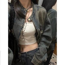 【有货】DJK2047-P68美式hiphop复古拉链开衫牛仔外套女春秋夹克，男装夹克，星座603-2