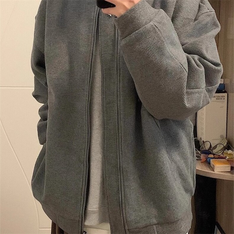 W19复古日系华夫格重磅棒球服外套男女潮牌情侣休闲百搭夹克,男装夹克,星座308A-1（原309B-1）