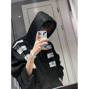 高品质春装新款美式高街潮牌解构设计休闲连帽卫衣男女慵懒风外套图片
