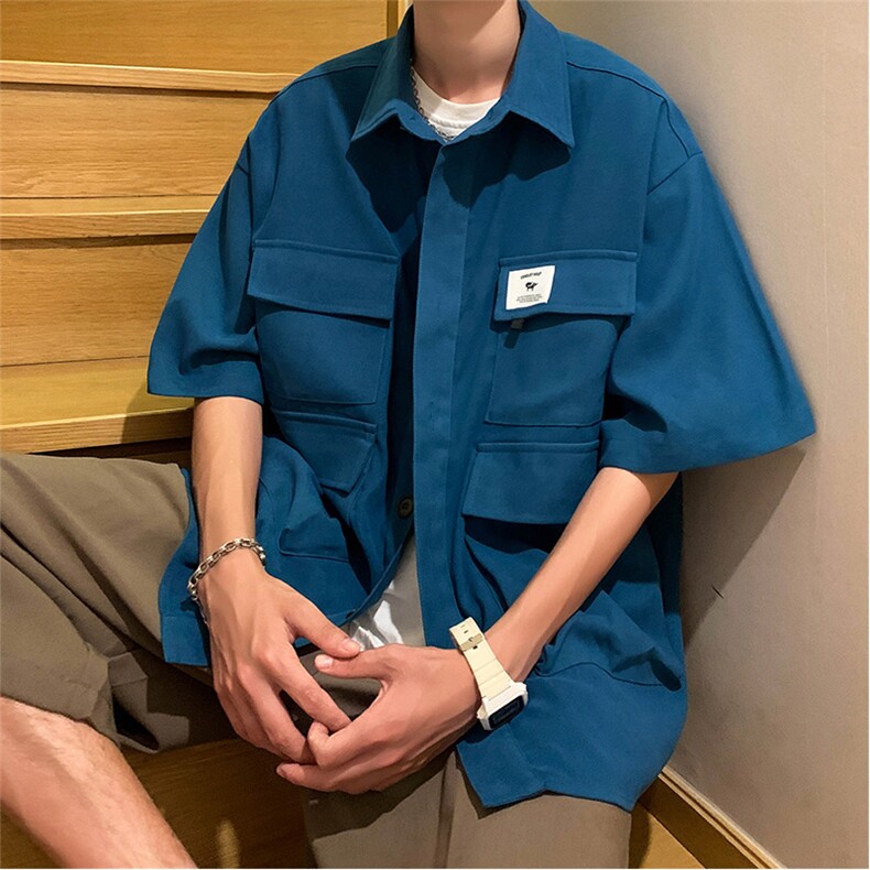 新款韩版宽松潮流工装衬衫夏季港风百搭休闲衬衣外套男W3387-P42图片