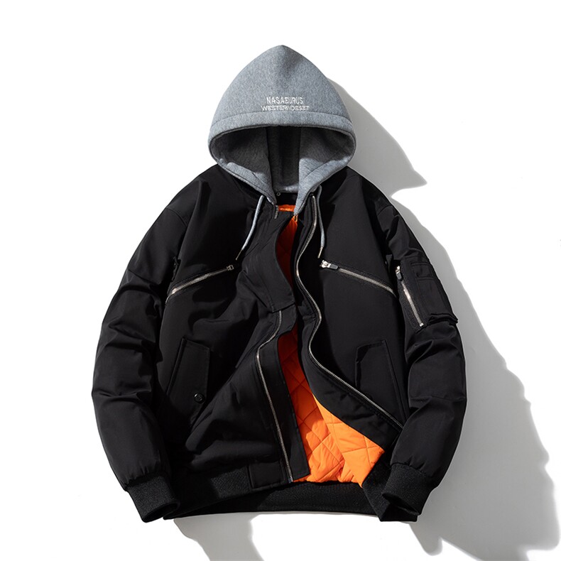 现货2色秋冬带帽可拆卸飞行服外套棉服夹克,男装棉衣,电商A105