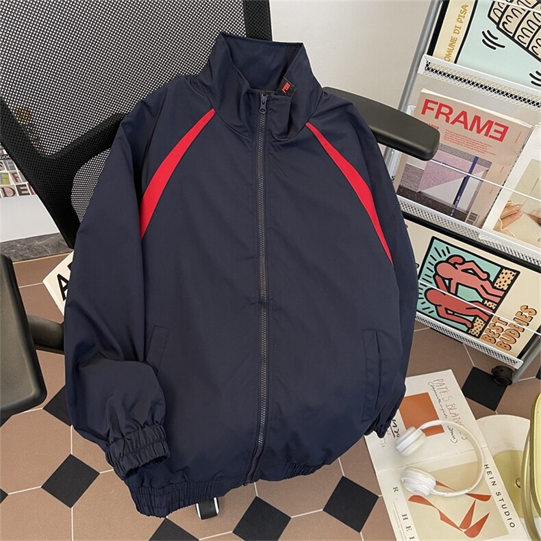 撞色立领棒球夹克男休闲教练服外套宽松设计感上衣潮6802P56,男装夹克,星座410-2