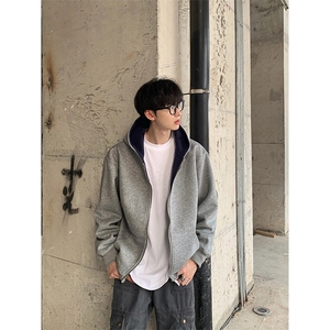 抖音得物高品质二开26春装美式重磅宽松结构双面连帽卫衣外套开衫图片