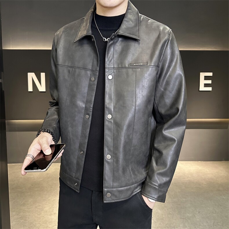 秋季新款翻领皮衣男士短款夹克修身皮夹克P6598-P155,男装夹克,电商A237