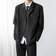 双排扣垫肩小西服男士痞帅高级感休闲西装外套单西修身，男装西服套装，星座410-7