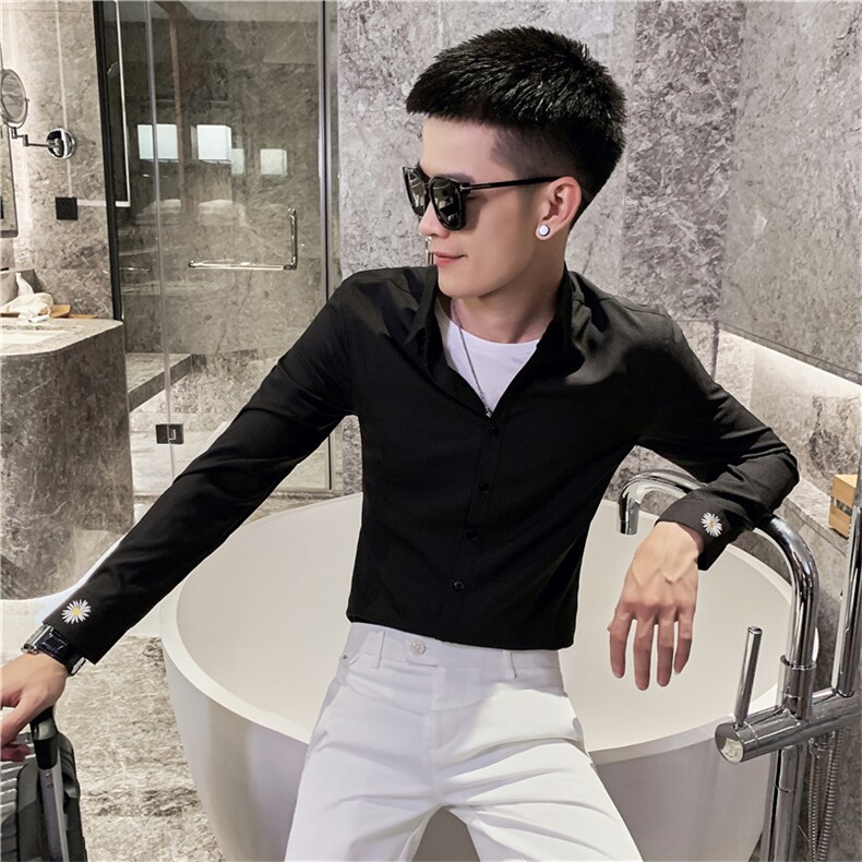 CSY82-P55控782021春秋装社会精神小伙小皱菊刺绣衬衫男潮,男装衬衫,星座102A（原电商D309-1）