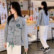 外套女2022年春季新款常规百搭长袖纯色牛仔上衣刺绣小个子时尚，女装短外套，梦懿尔