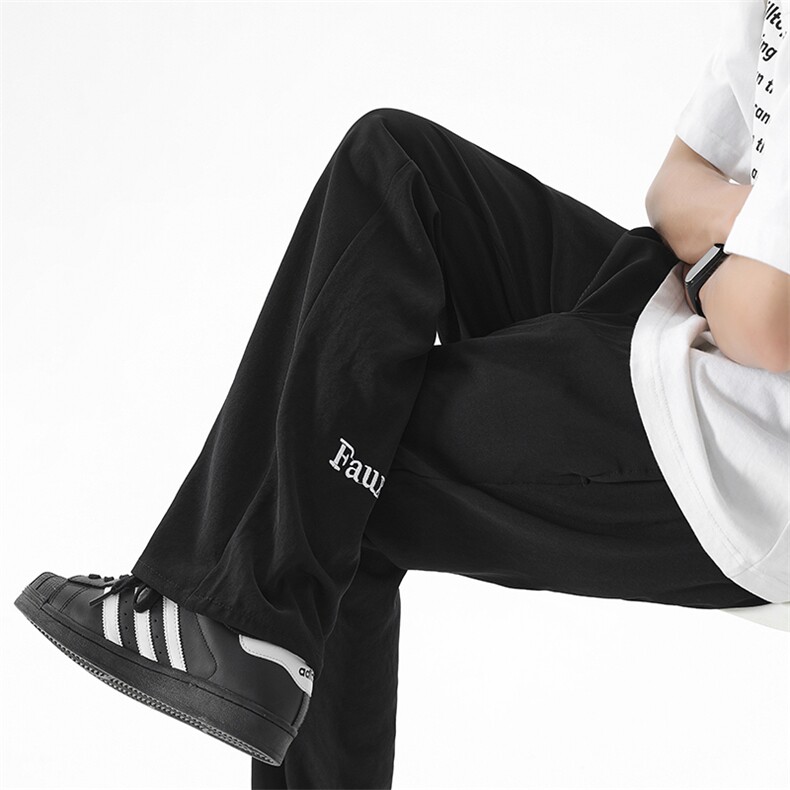 现货黑色微喇裤脚刺绣薄款凉感休闲垂坠冰丝西裤男K799-P50控78，男装西裤，星座205