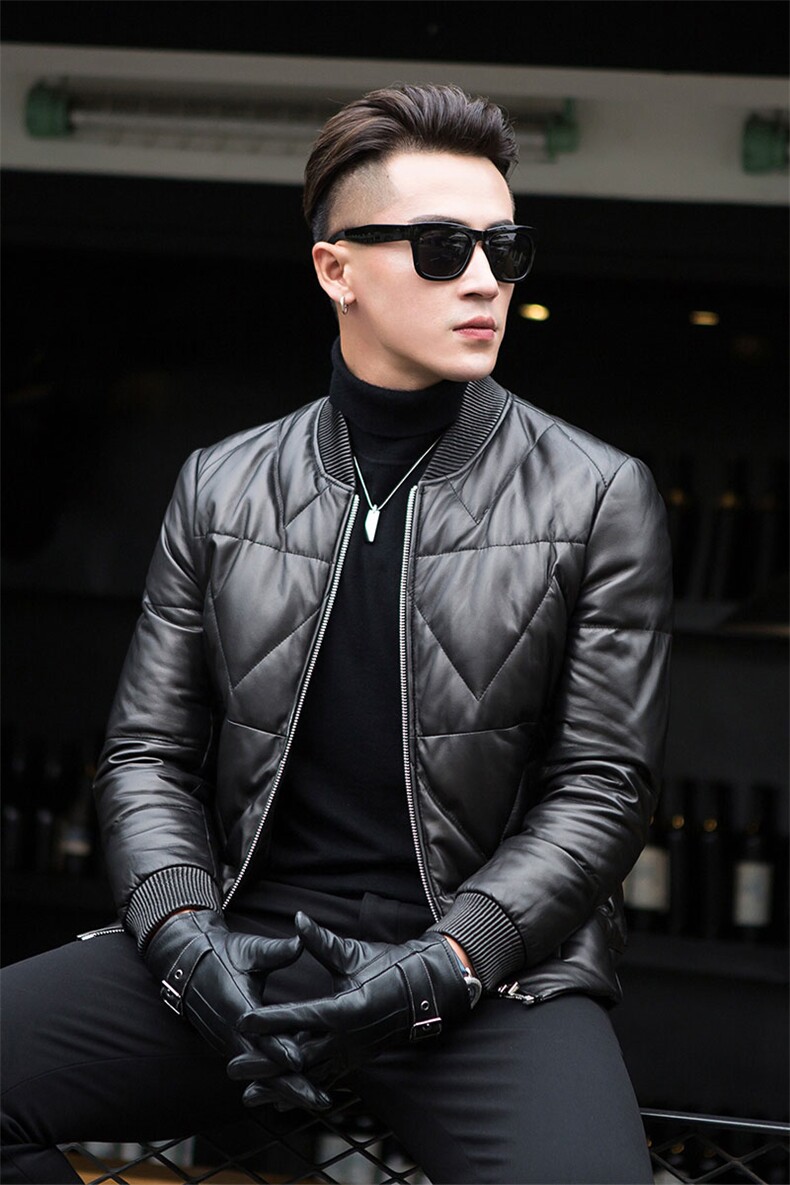 2023冬季新款羽绒服男棒球服绵羊皮夹克外套短款机车男装P630，男装皮衣，电商B360