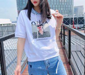 夏季短袖拼牛仔帽子，女装，留缘