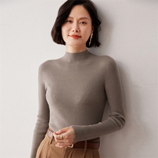 秋冬新款洋气时尚百搭显瘦女款精纺一线成衣半高领35%羊绒衫，女装羊绒衫，艾巧羊绒