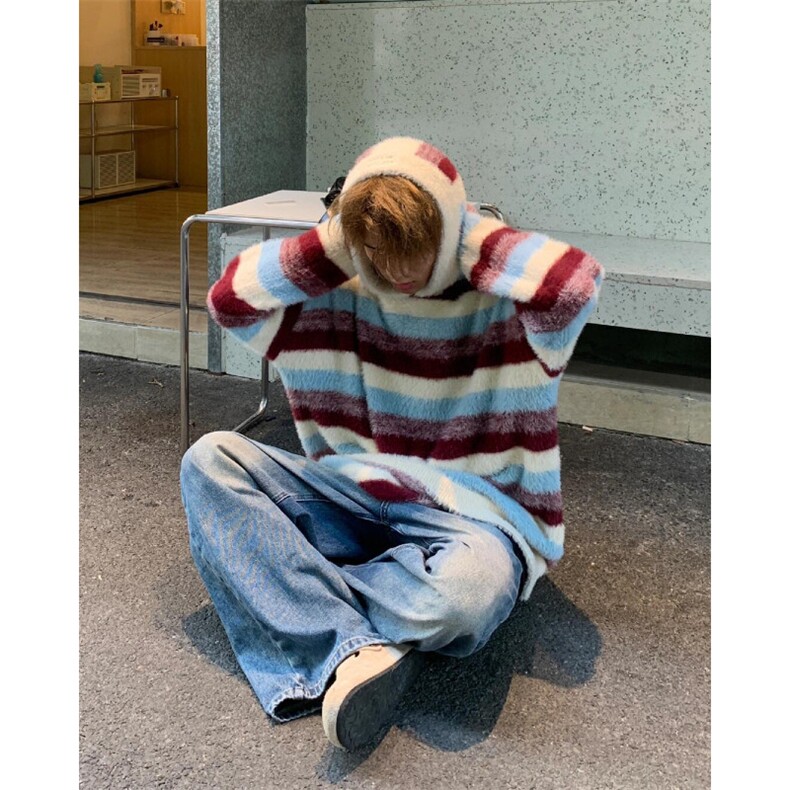 【有货】连帽拼色设计感条纹毛衣男女款情侣针织衫G83CC-特P68,男装针织衫/毛衣,星座1007（原301D）