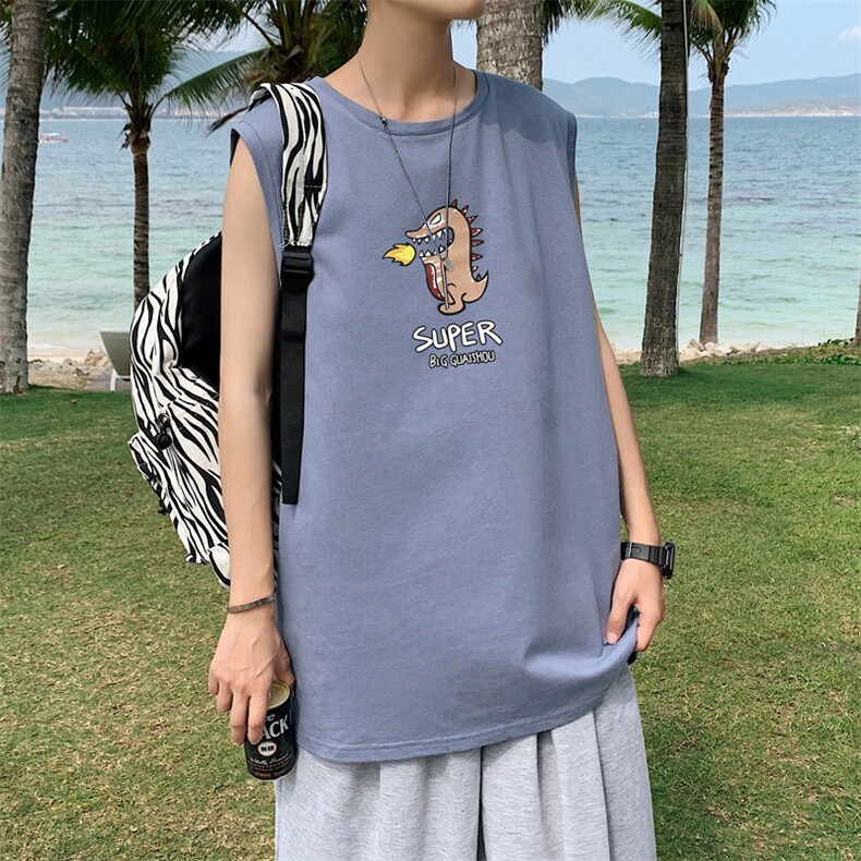 ！港风2023夏季无袖背心男加肥加大码宽松短袖T恤男BX230-P20,男装背心/马甲,电商B371
