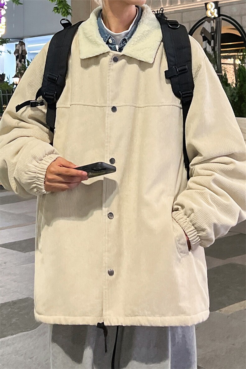 特批P78无差价冬季灯芯绒翻领夹克男休闲潮流羊羔毛棉衣外套M82,男装棉衣,电商A001-1