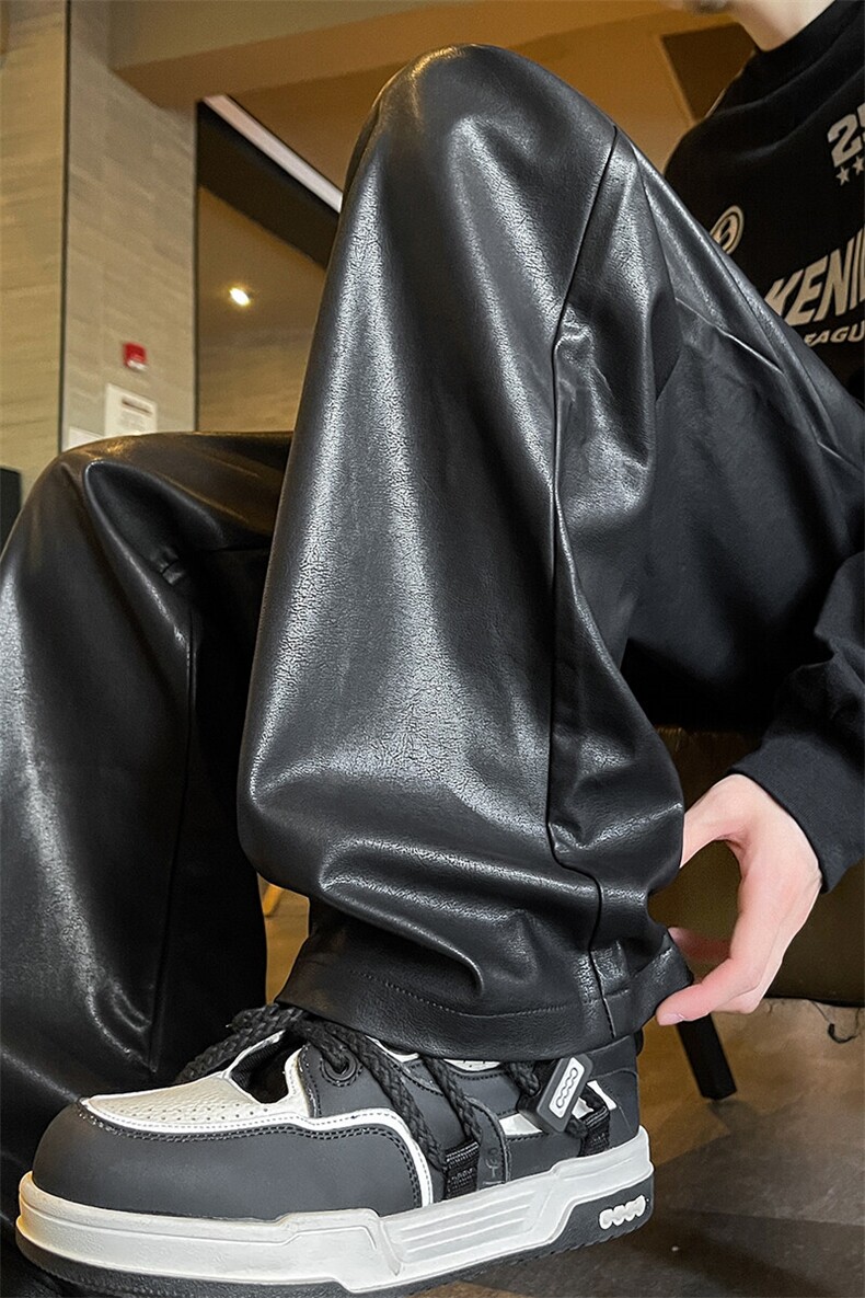 8XL-M特大码皮裤男直通休闲裤软软PU皮宽松阔腿男K9102P75控95,男装皮裤,电商D206-1