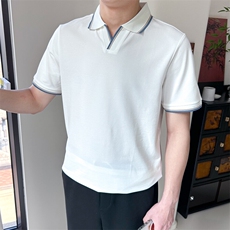 白色翻领短袖polo衫男士V领半袖T恤轻熟B9255-P50，男装T恤，星座1012-1