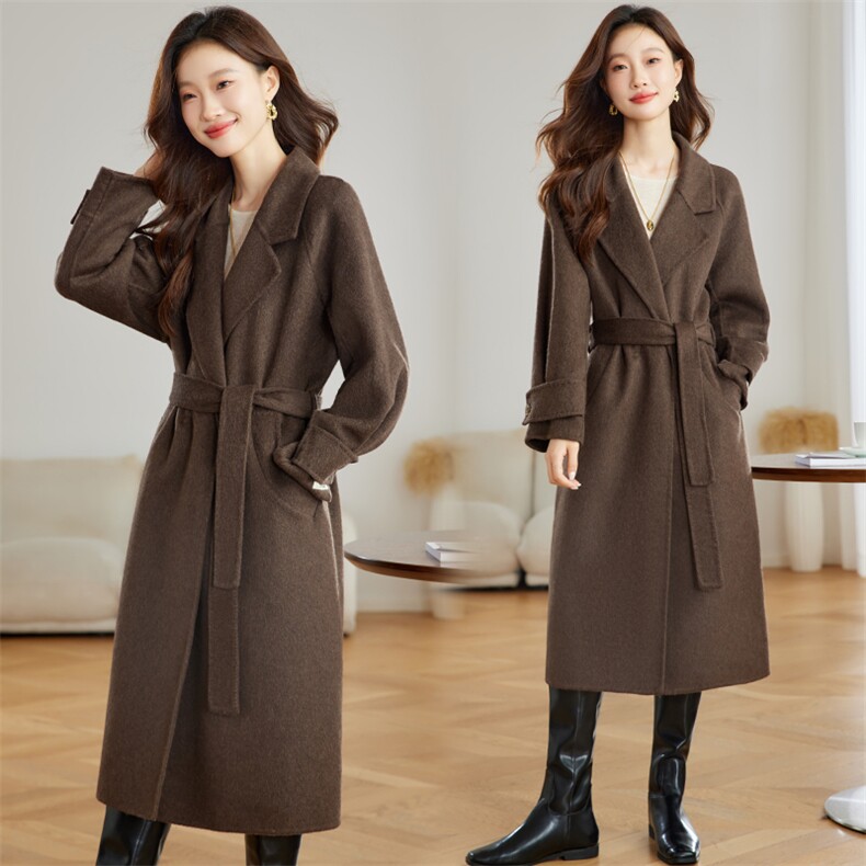 2026年冬季翻领宽松加长双面羊绒大衣，女装双面呢大衣，臻衣坊