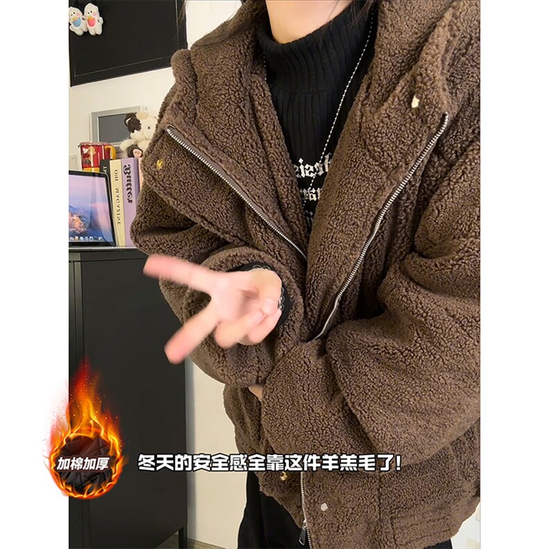 秋冬复古羊羔绒棉衣简约连帽设计高街情侣款上衣外套HY676TP98,男装棉衣,电商A102B