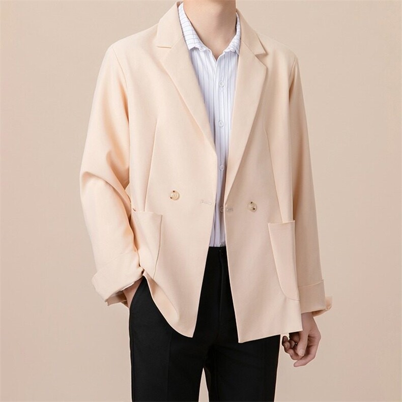 戗驳领双排扣西装男修身帅气纯色西服男士单西休闲外套W88，男装西服，星座1116A-2（原606A-1）