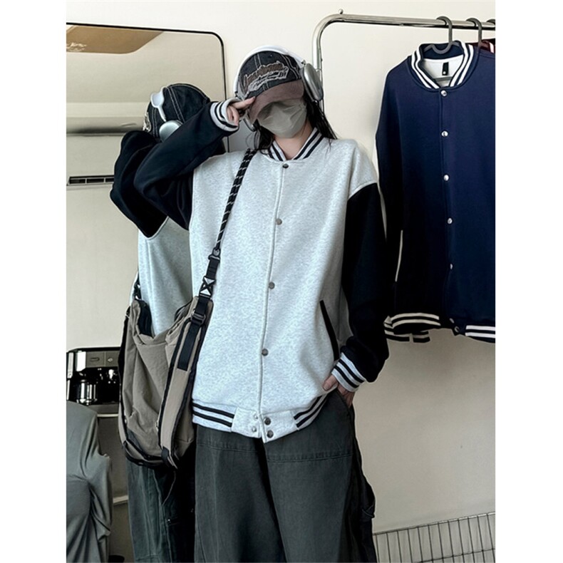 抖音得物高品质重磅全棉二开360克立领棒球服开衫卫衣外套CM12,男装卫衣,电商A486