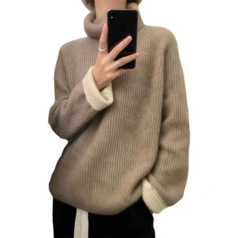 秋季新款舒适显瘦时尚百搭纯毛元宝针反袖羊毛衫,女装羊毛衫,恒恩羊绒