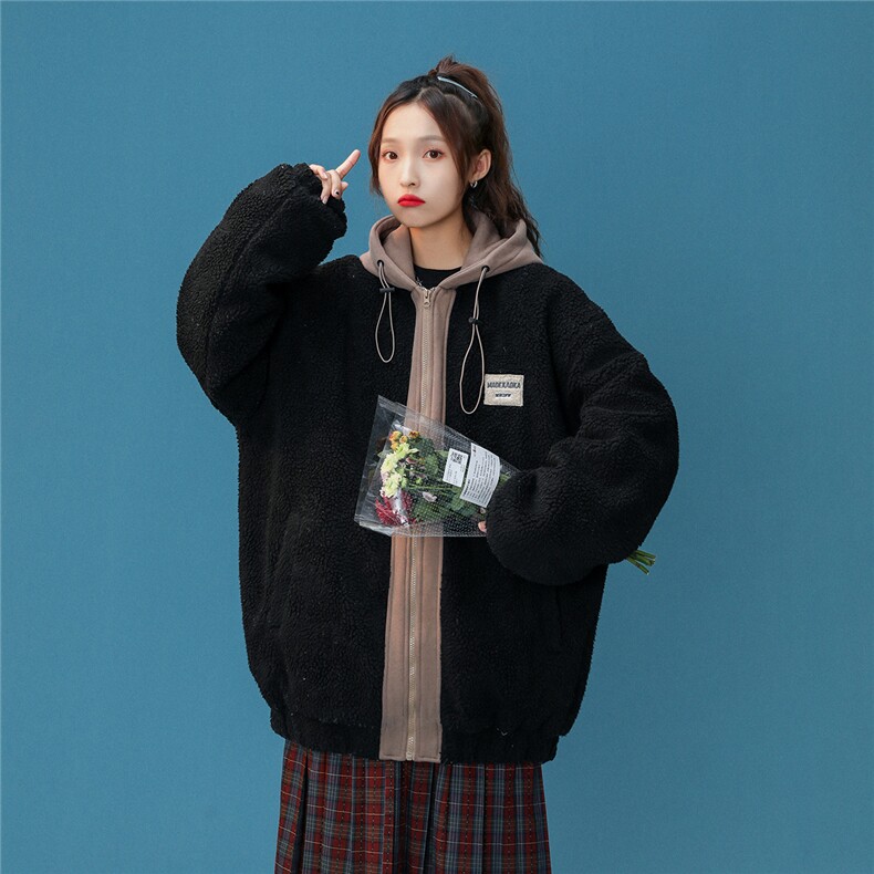 B225-W1024-P98-X118-拼色羊羔毛棉服-聚酯纤维图片
