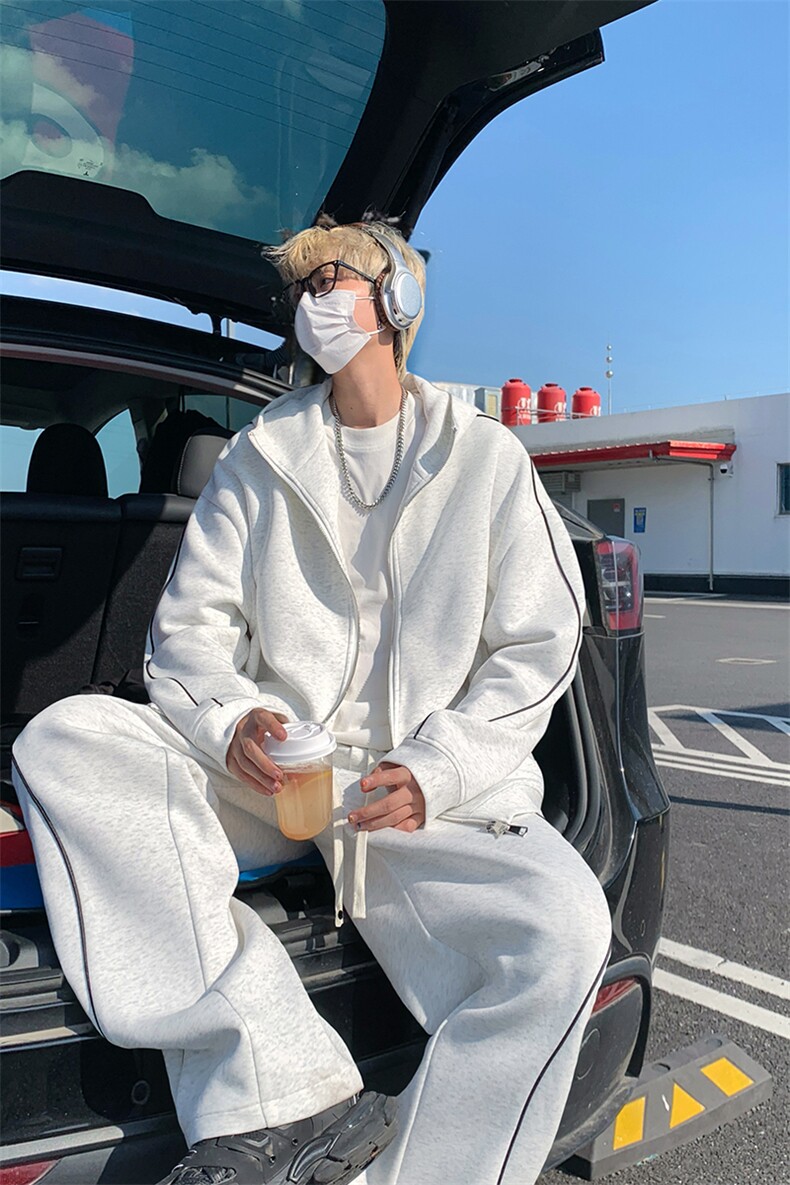GENIOLAMODE男士秋季新款美式休闲运动套装连帽外套卫裤潮流穿搭,男装休闲套装,电商A007