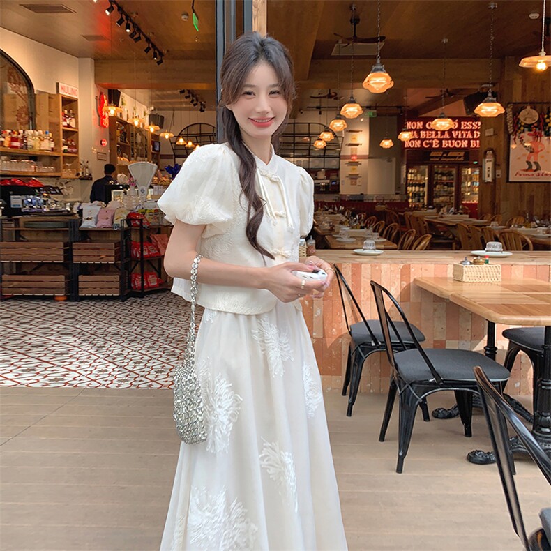 新中式国风复古套装裙女2025夏季新款清冷感别致上衣半身裙两件套,女装套装/套裙,维壹