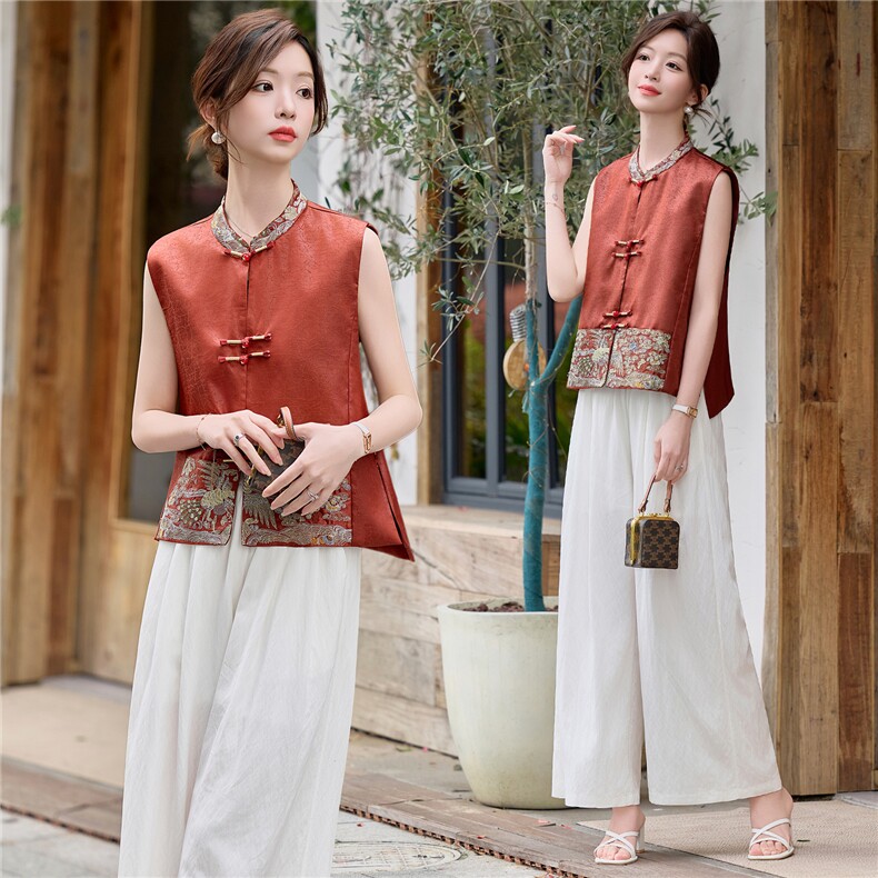 2026年夏季中式女马甲裤子两件套，女装套装/套裙，依路服饰