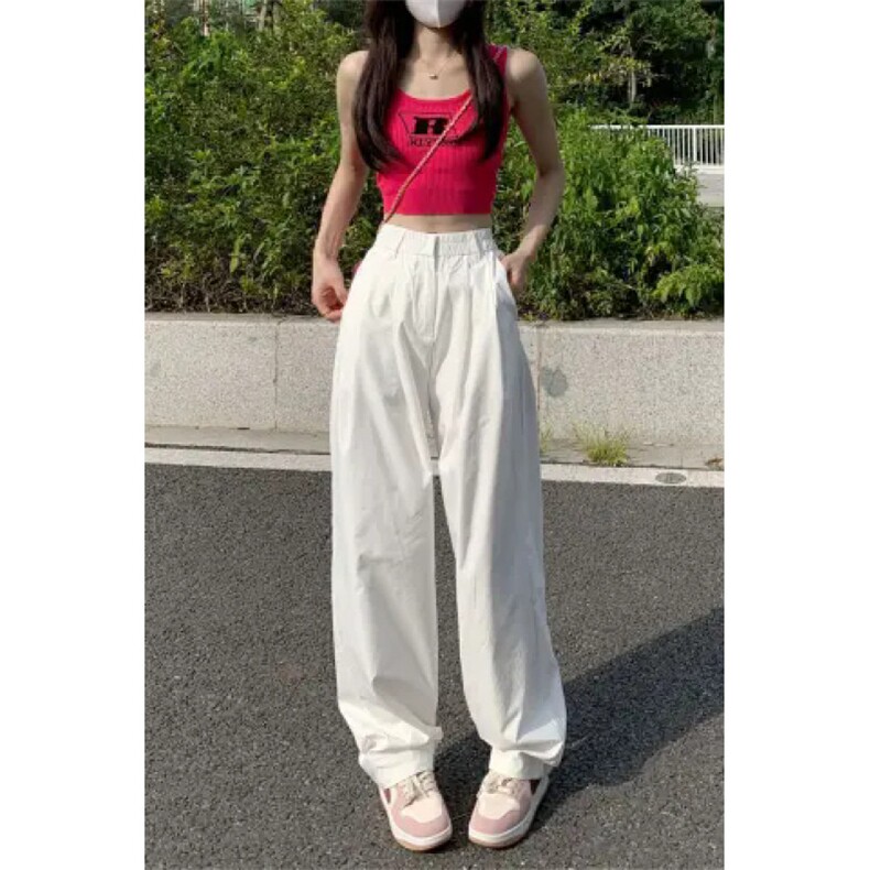 AK2431-P45纯棉阔腿休闲裤女春秋韩版复古高腰显瘦直筒拖地长裤,女装休闲裤,星座617A-2