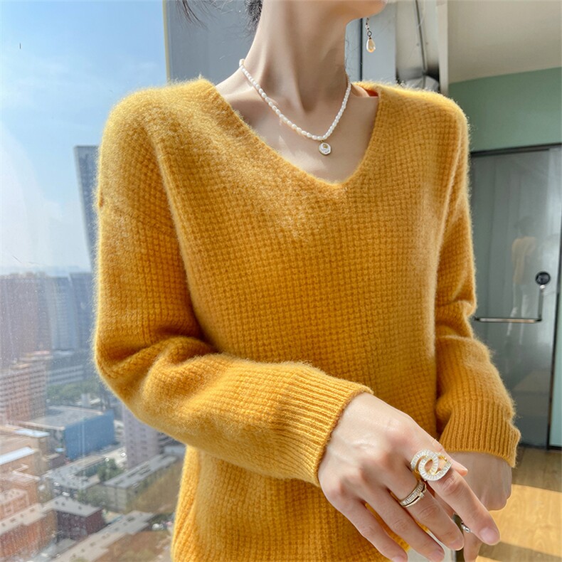 时尚V领羊毛衫女秋冬新款修身显瘦气质打底针织衫,女装羊毛衫,宇灿羊绒