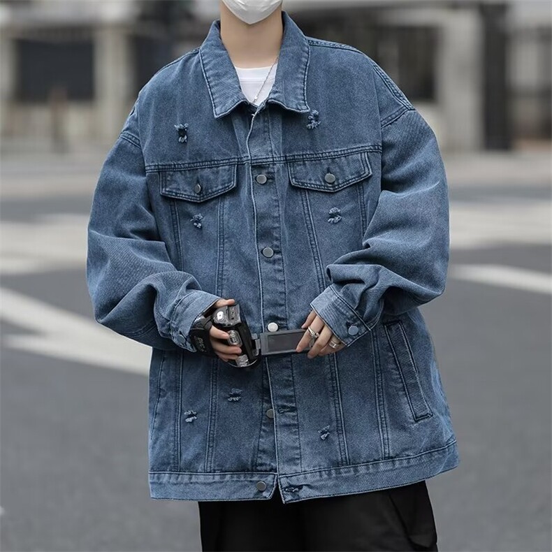 春秋款休闲宽松水洗复古牛仔夹克男装秋季潮牌衣服8570 P66图片