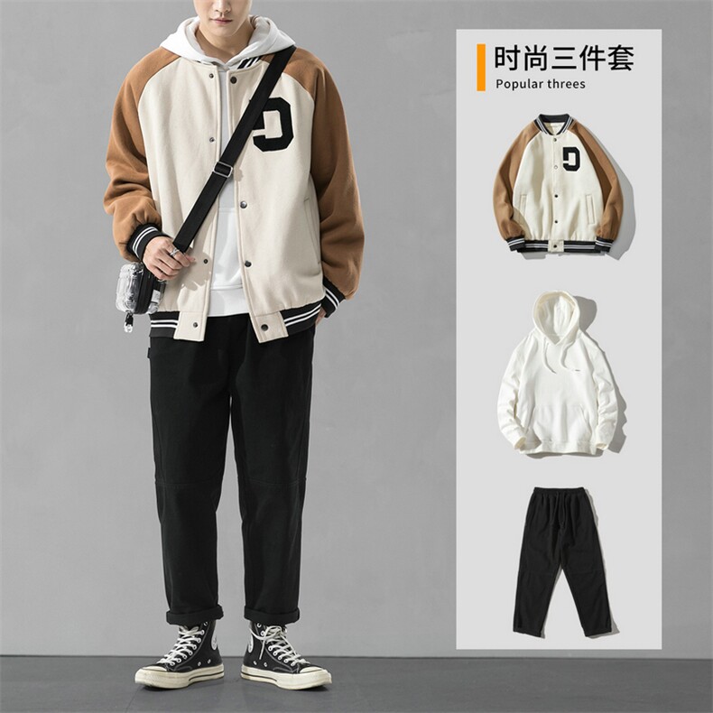 春秋新款男士休闲套装韩版潮流帅气夹克帅气搭配三件套DF157T,男装夹克,电商A102
